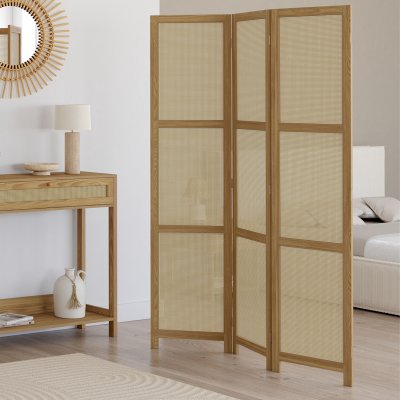 IDMARKET Paravent int&eacute;rieur HANAE effet naturel cannage