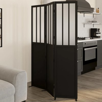 IDMARKET Paravent int&eacute;rieur verri&egrave;re atelier noir et vitres opaques
