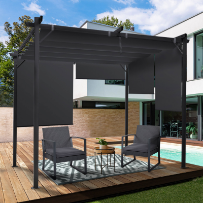 IDMARKET  Pergola 3x3 M + 4 stores gris Gris