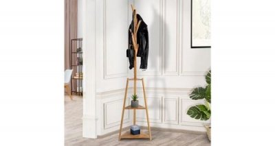 Idmarket - Porte-manteau bambou aya avec &eacute;tag&egrave;res d'angle - Bois-clair