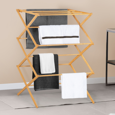 IDMARKET  - S&eacute;choir &agrave; linge accord&eacute;on bambou - Bois-clair