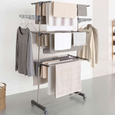 IDMARKET  - S&eacute;choir &agrave; Linge INOX Maxima Gris &eacute;tendoir Pliable H.145 CM