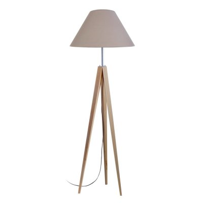 TOSEL IDUN B - Lampadaire tr&eacute;pied bois naturel et taupe
