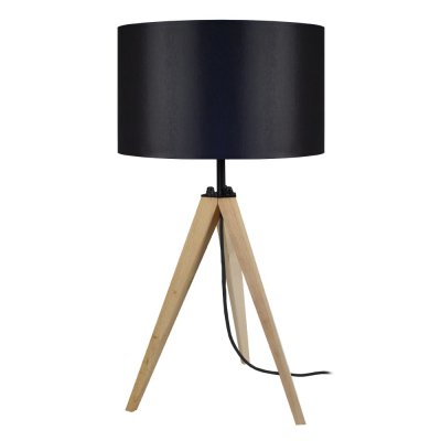 TOSEL IDUN - Lampe de chevet tr&eacute;pied bois naturel et noir