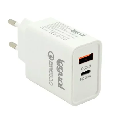 IGGUAL  cargador doble usb qc3.0 + tipo c pd 20w IGG317419
