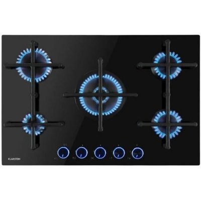 KLARSTEIN Illuminosa 5 - table de cuisson &agrave; gaz, 5 br&ucirc;leurs Sabaf, pour gaz naturel ou propane - Noir