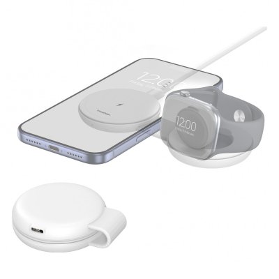 IMOSHION  Chargeur de voyage sans fil 2-en-1 25 W - iPhone / AirPods / Apple Watch - Qi2.2 - Blanc