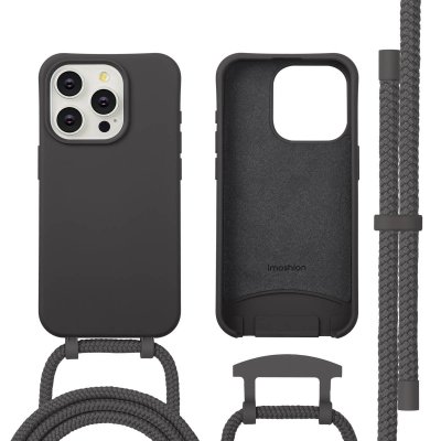 IMOSHION  Coque arri&egrave;re Color avec cordon amovible et MagSafe Apple iPhone 15 Pro - Black Coffee
