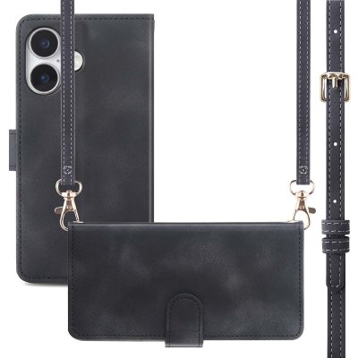 IMOSHION  Etui de t&eacute;lephone portefeuille avec cordon Apple iPhone 16 - Noir