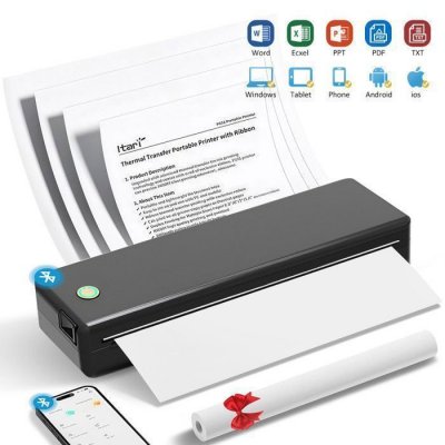 CHATELEC Imprimante thermique portable Ch&acirc;telec A4 sans encre Bluetooth 2600 mAh 203 DPI Noir