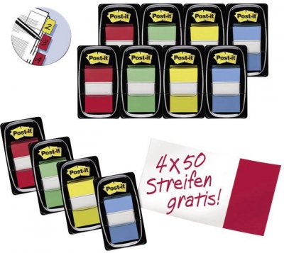 POST IT Index standard assorti + 4 gratuit - Lot de 8
