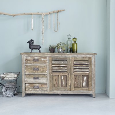 INDUS Buffet en pin recycl&eacute; massif 140 cm
