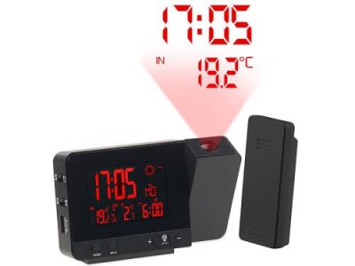 INFACTORY  R&eacute;veil &agrave; projection et station m&eacute;t&eacute;o sans fil 2 en 1 - Noir