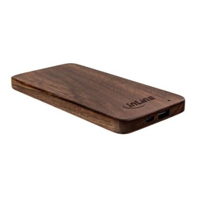 INLINE  USB PowerBank 5.000mAh ""Woodplate"" avec &eacute;cran &agrave; LED en bois de noyer v&eacute;ritable