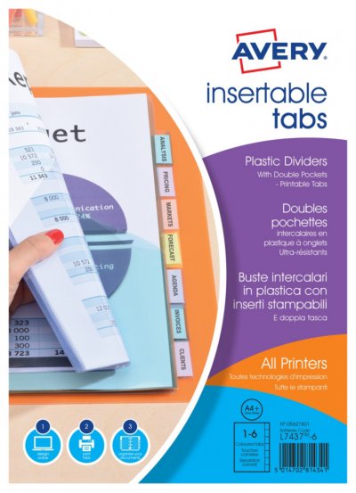 AVERY Intercalaire pochette neutre multicolore A4  plastique 6 onglets - 1 jeu