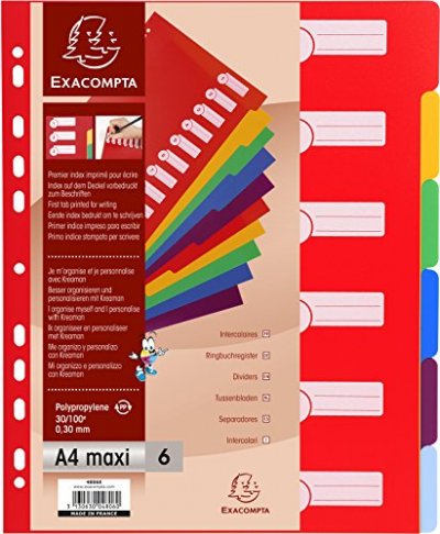 GENERIQUE Intercalaires A4+ - EXACOMPTA - 6 positions