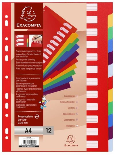 EXACOMPTA Intercalaires  PP 30/100 12 positions