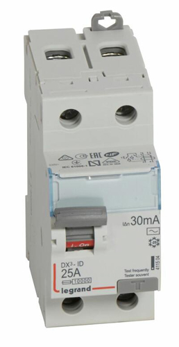 LEGRAND Interrupteur diff&eacute;rentiel - 25A - 30mA - Type AC - 230V - Vis/vis - Haut/bas