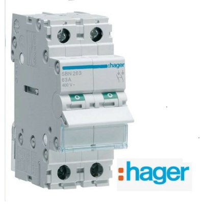 HAGER Interrupteur modulaire 2 p&ocirc;les 63A (SBN263)