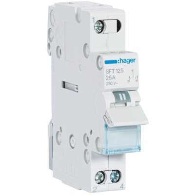 HAGER Inverseur modulaire 1 p&ocirc;le 25A, point commun amont, I-0-II (SFT125)