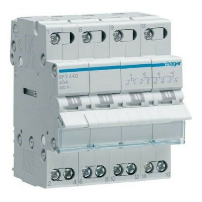 HAGER Inverseur modulaire 2 p&ocirc;les 40A, point commun amont, I-0-II (SFT440)