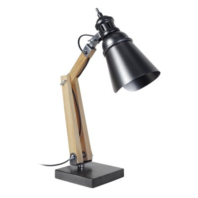 TOSEL IRON - Lampe de bureau articul&eacute; bois naturel et anthracite