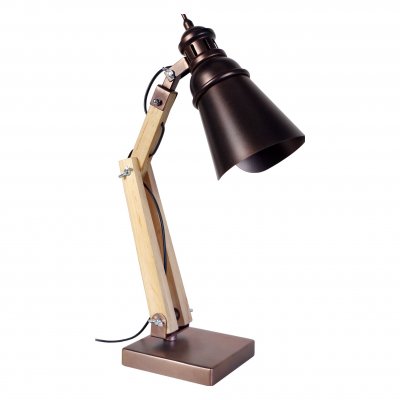 TOSEL IRON - Lampe de bureau articul&eacute; bois naturel et bronze