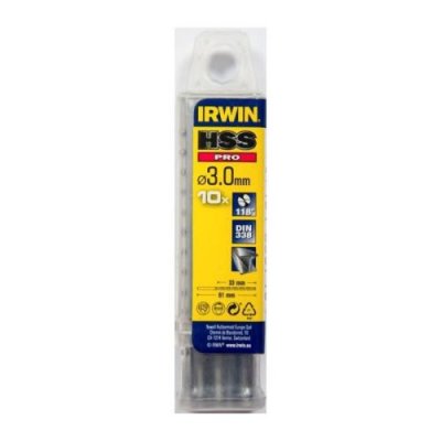 IRWIN  10502261 IW10502261 Etui de 10 forets hss pro taill&eacute;s meul&eacute;s 3.00x61 mm, Argent