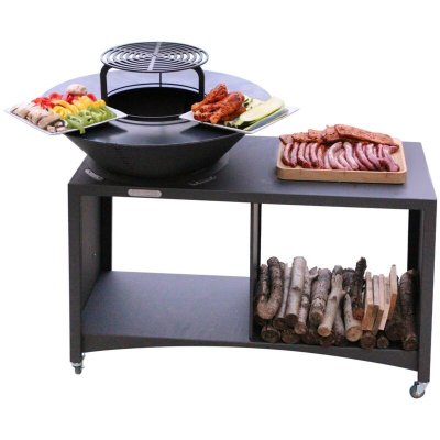 MON MOBILIER DESIGN Island brasero &icirc;lot avec plaque et grille amovible en acier barbecue plancha ext&eacute;rieur &oslash; 75 cm 