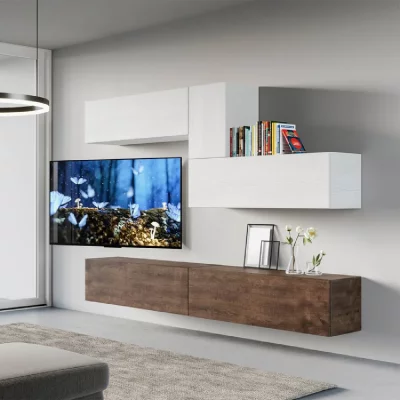 ITAMOBY  Meuble TV mural suspendu bois blanc salon moderne A04