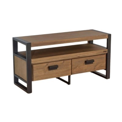ROBIN DES BOIS JACK - Meuble TV style industriel en bois massif et m&eacute;tal, 1 niche, 2 