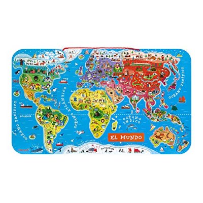 JANOD  - J05503 - Puzzle Monde Magn&eacute;tique - Version espagnole (bois)