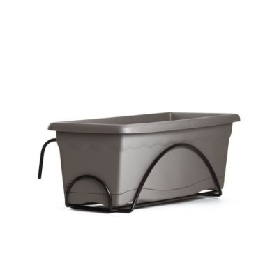 PLASTIKEN Jardiniere 40x20 Cm + Plateau + Support balcon Collection terra - Taupe - 