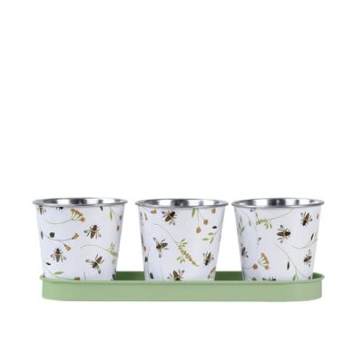 FALLEN FRUITS Jardini&egrave;re en zinc 3 pots abeilles