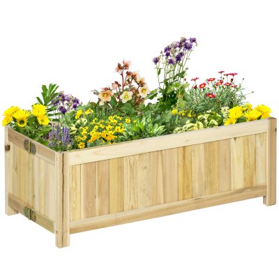 OUTSUNNY Jardini&egrave;re sur pied pliable corps aspect lattes bois sapin pr&eacute;-huil&eacute;