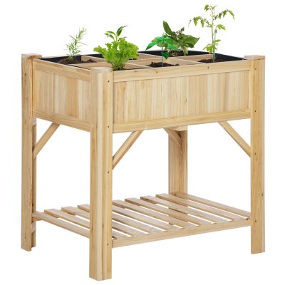 OUTSUNNY Jardini&egrave;re sur pieds avec &eacute;tag&egrave;re 6 compartiments bois sapin pr&eacute;-huil&eacute;