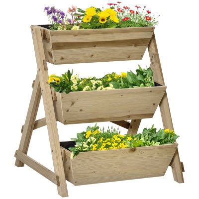OUTSUNNY Jardini&egrave;re sur pieds carr&eacute; potager 3 niveaux bois sapin autoclave