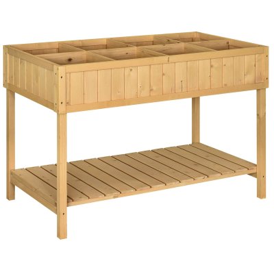 OUTSUNNY Jardini&egrave;re sur pieds carr&eacute; potager avec &eacute;tag&egrave;re 8 compartiments sapin