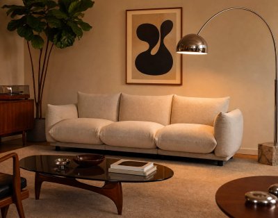 BEST MOBILIER Jeanne - Canap&eacute; modulable 3 places en velours textur&eacute; - Beige