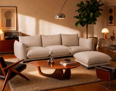 BEST MOBILIER Jeanne - Canap&eacute; Modulable D'angle R&eacute;versible 4 Places En Velours Textur&eacute; - Beige