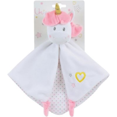 JEMINI  023683 Licorne Doudou +/-32 cm avec hochet, Blanc Rose