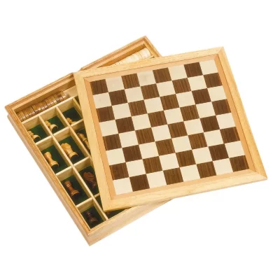 GOKI Jeu d'Echecs, Dame et Moulin en bo&icirc;te en bois, Jeu de soci&eacute;t&eacute; 