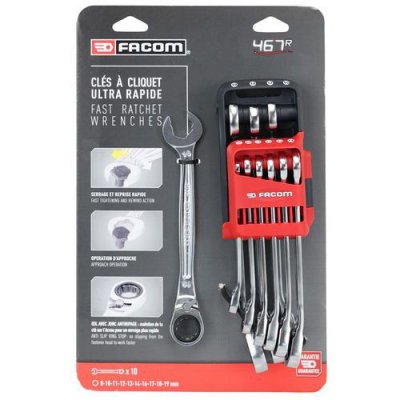 FACOM Jeu de 10 cl&eacute;s mixtes &agrave; cliquet rapides  467BR.JP10PB 8 &agrave; 19 mm