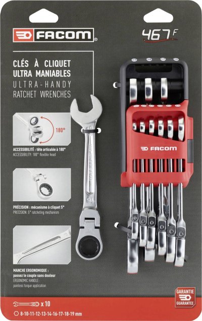 FACOM Jeu de 10 cles mixtes acliquet articulees en etui pocket HEX-304718