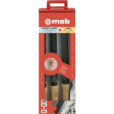 MOB Jeu de 2 limes et 1 rape manche en bois 200-8""mm 
