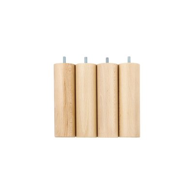 Jeu de 4 pieds cylindriques bois vernis-Hauteur 25 cm-Bois Clair