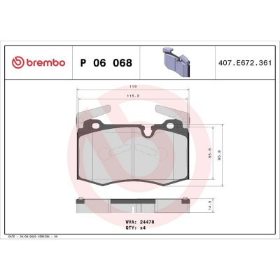 BREMBO Jeu de 4 plaquettes de frein  P 06 068