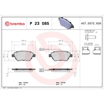 BREMBO Jeu de 4 plaquettes de frein  P 23 085