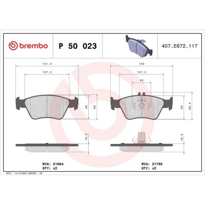 BREMBO Jeu de 4 plaquettes de frein  P 50 023