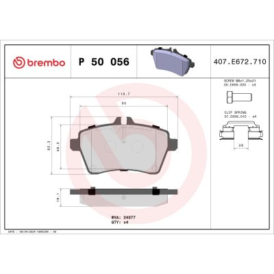 BREMBO Jeu de 4 plaquettes de frein  P 50 056